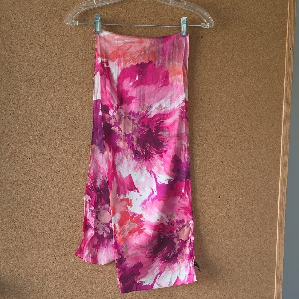 Silk Jones New York 100% Silk Floral Scarf Pink Purple Print